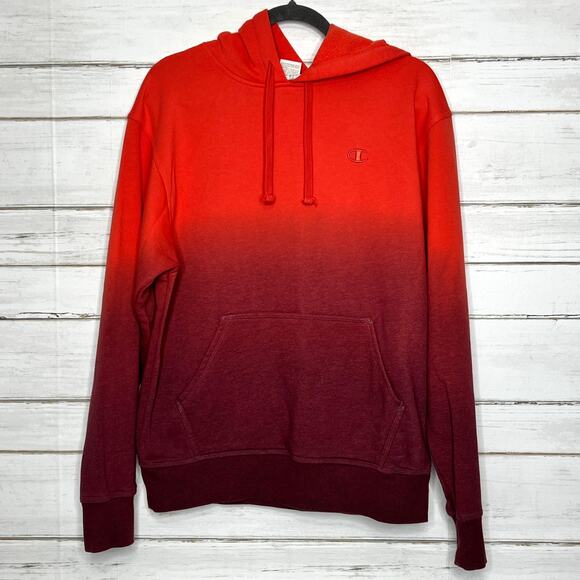 Champion Hooded Sweatshirt Orange Dip Dye Ombre Size Medium - Picture 1 of 9